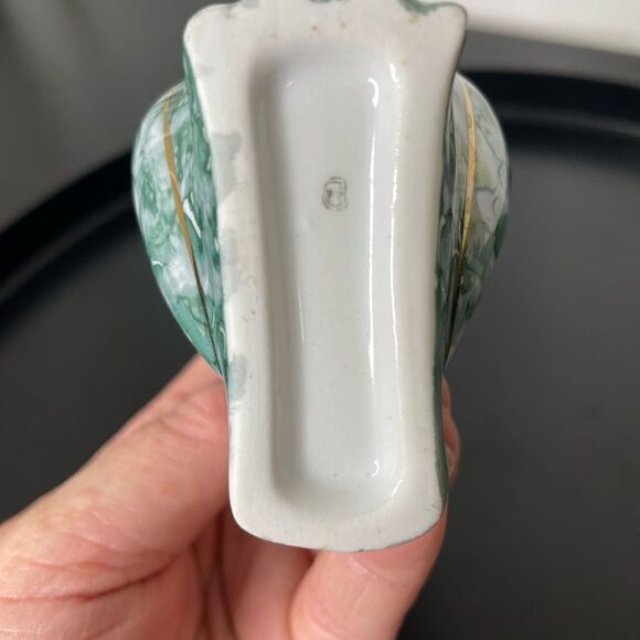 Karlovy Vary Porcelain Owl Sipping Cup Hand Painted Original Marbled teal gold - Picture 7 of 7